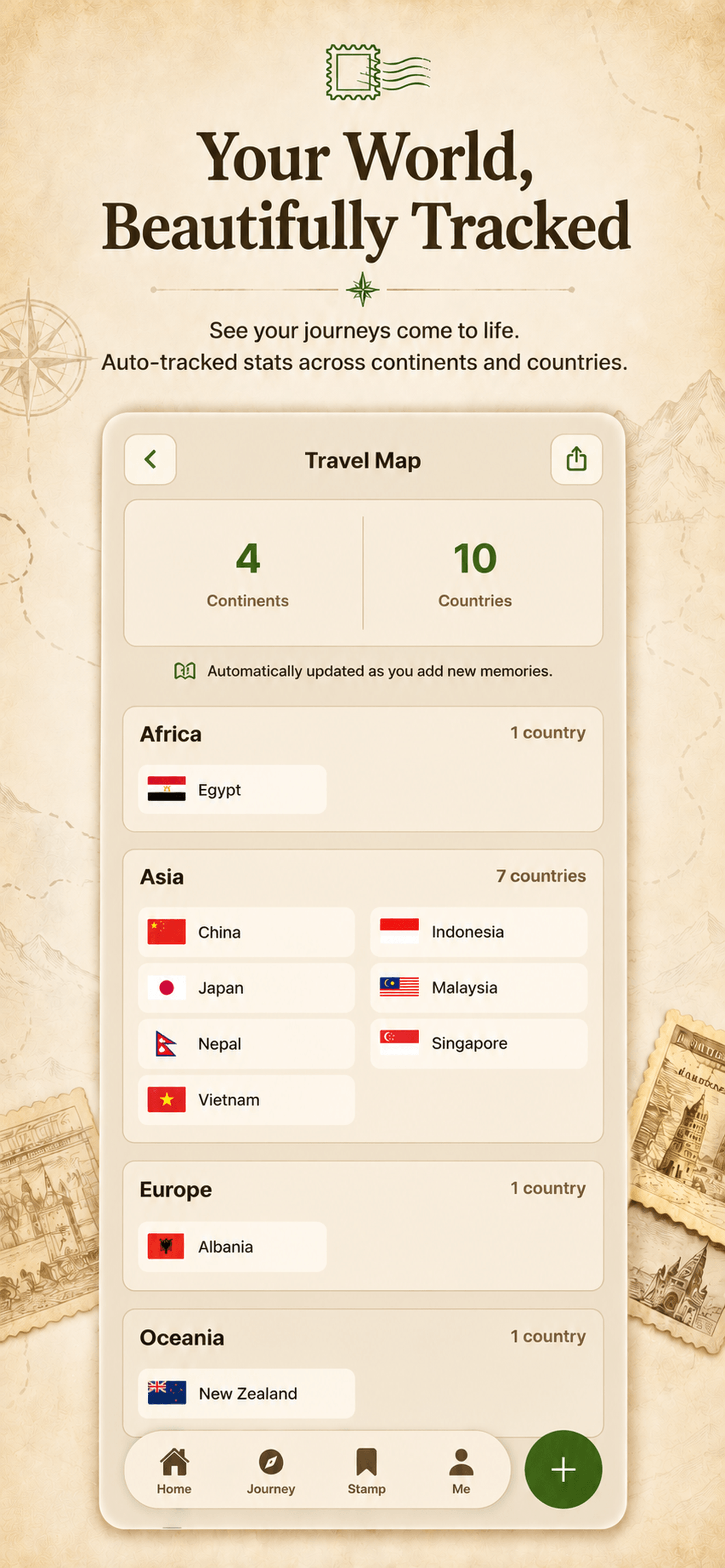 JourneyStamp travel map and visited country statistics